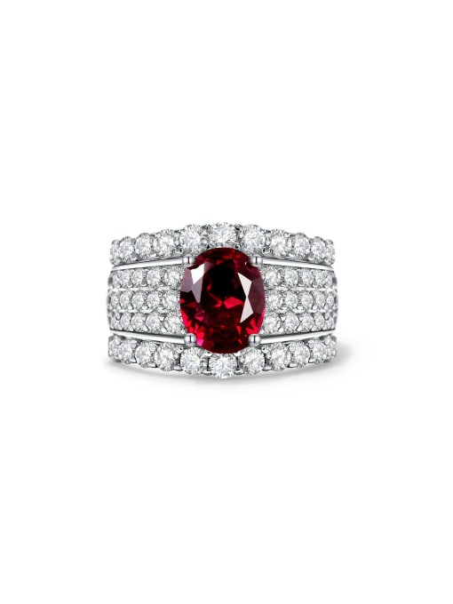 Red corundum [R 1601] 925 Sterling Silver High Carbon Diamond Geometric Luxury Band Ring